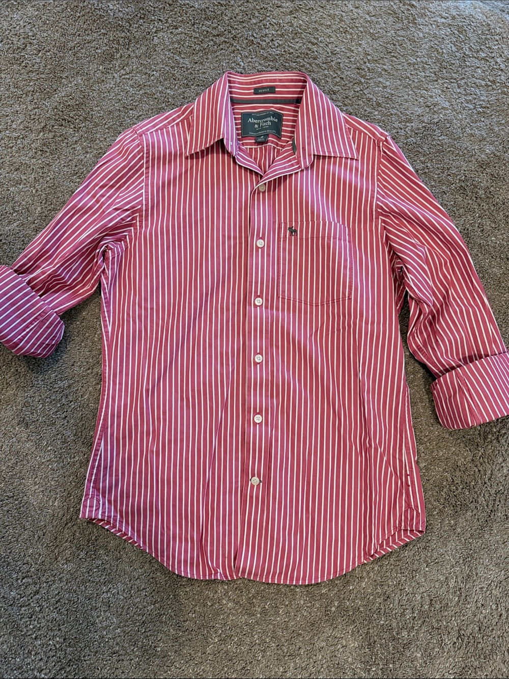 Abercrombie & Fitch Pink and White Striped Button-Down Shirt